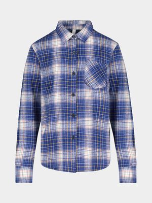 Younger Boy's Navy Check Shirt