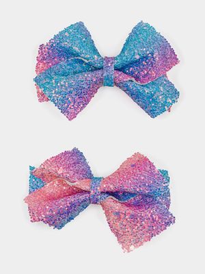 Girl's Rainbow Glitter 2-Pack Hair Bows