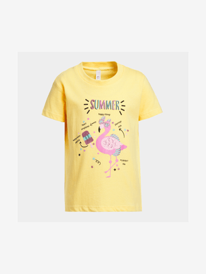 Younger Girl's Yellow Graphic Print T-Shirt