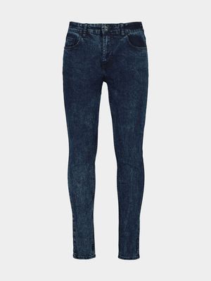 Men's Blue Mottled Wash Skinny Jeans