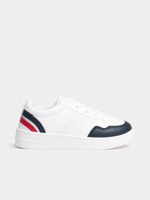 Younger Boy's White, Navy & Red Sneakers
