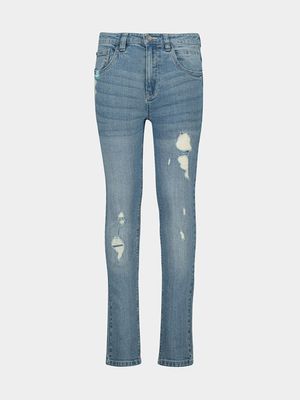 Older Boy's Mid Blue Rip & Repair Jeans