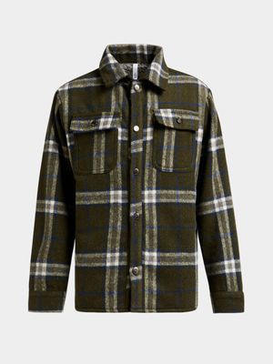 Younger Boy's Green Checked Shacket