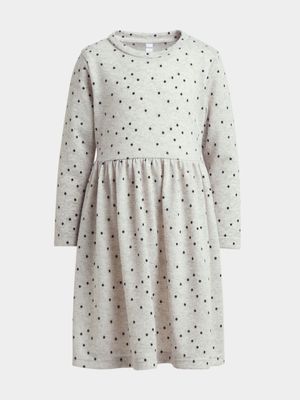Younger Girl's Grey Spot Print Dress