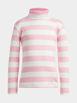 Younger Girl's Pink & White Striped Poloneck Top