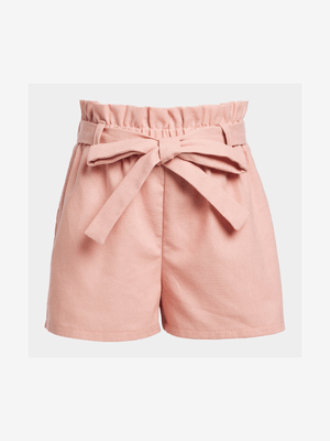 Younger Girl's Pink Paperbag Shorts