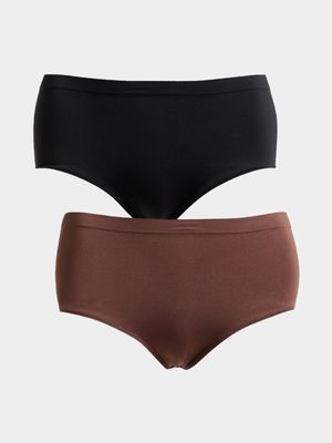 Women's Brown & Black 2-Pack Seamless Brazilian Underwear