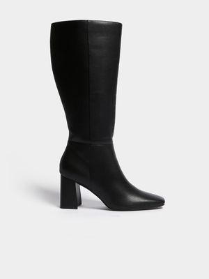 Women's Black Long Block Heel Boots