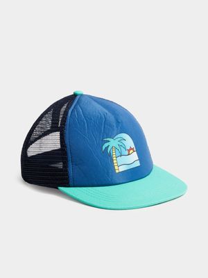 Boy's Blue Colourblock Trucker Cap