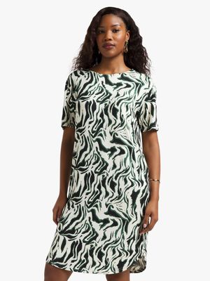 Women's Green Abstract Print T-Shirt Dress