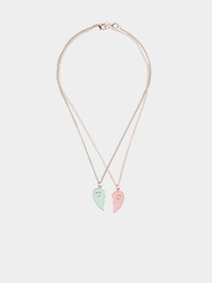 Girl's Rose Gold & Silver Best Friends Necklace Set