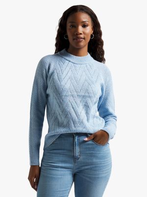 Women's Light Blue Chevron Knit Jersey