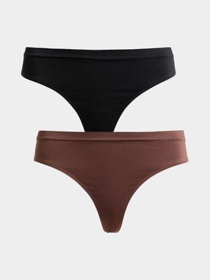 Women's Black & Brown 2-Pack Seamless Thongs