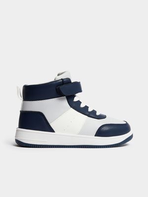 Younger Boy's Grey & Navy High Top Sneakers