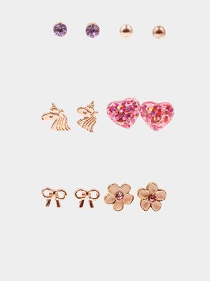 Girl's Rose Gold 6-Pack Stud Earrings
