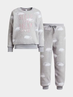 Younger Girl's Grey Cloud Fleece Sleepwear Set