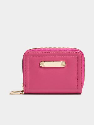 Women's Pink Double Zip Around Mini Purse