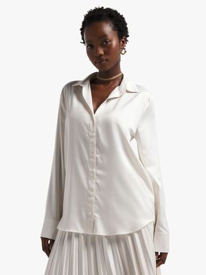 Women's White Satin Shirt