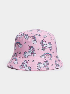 Girl's Pink Unicorn Print Bucket Hat