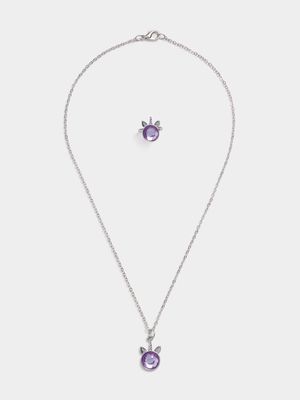 Girl's Silver & Lilac Necklace & Ring Set