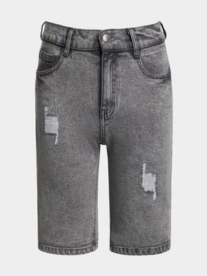 Younger Boy's Grey Ripped Denim Shorts