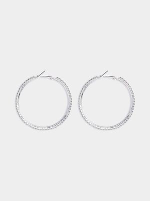 Women's Silver Diamante Hoop Earrings