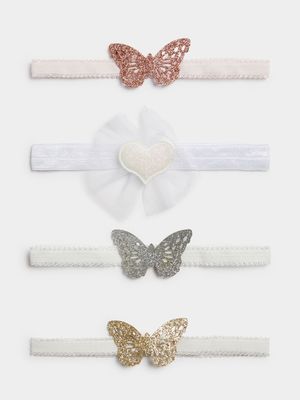 Girl's 4-Pack Pink & White Butterfly Headbands