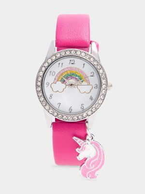 Girl's Pink Unicorn & Rainbow Watch
