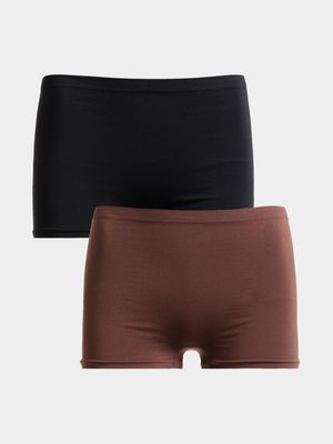 Women's Black & Brown 2-Pack Seamless Boy Leg Underwear