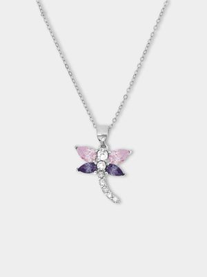 Sterling Silver Cubic Zirconia Kid's Dragonfly Pendant Necklace