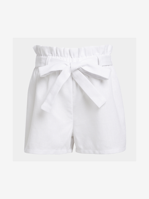 Younger Girl's White Paperbag Shorts