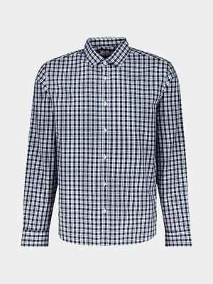 Men's Navy & White Check Print Shirt