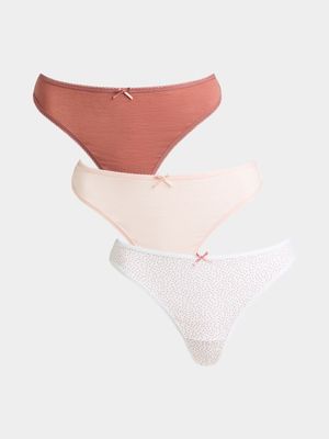 Women's WPink & White Print 3-Pack Cotton Thongs