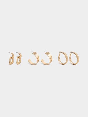 Women's Gold 3-Pack Earrings Set