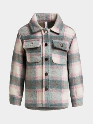 Older Girl's Grey & Pink Checked Shacket