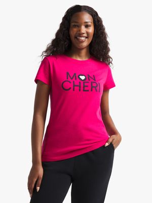 Women's Cerise Graphic Print T-Shirt