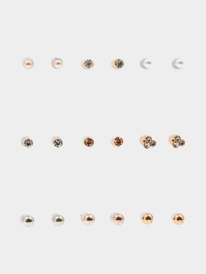 Girl's Rose Gold 9-Pack Stud Earrings