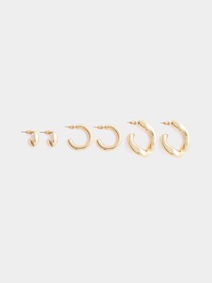 Women's Gold 3-Pack Earrings Set