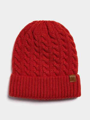 Men's Red Cable Knit Beanie