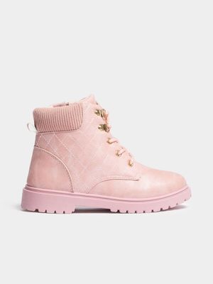 Younger Girl's Pink Military Boots
