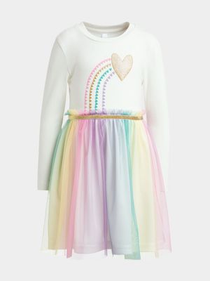 Older Girl's White Rainbow Party Dress