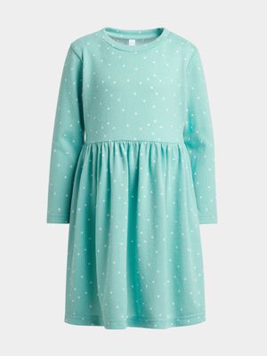 Older Girl's Aqua Spot Print Dress