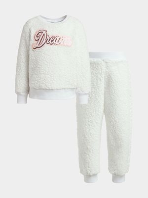 Oder Girl's White Graphic Print Fleece Sleepwear Set