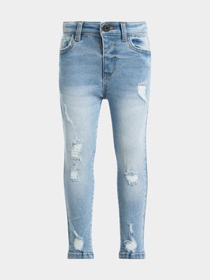 Younger Girl's Mid Wash Rip & Repair Skinny Jeans
