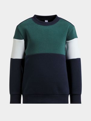 Younger Boy's Navy & Green Colour Block Sweat Top