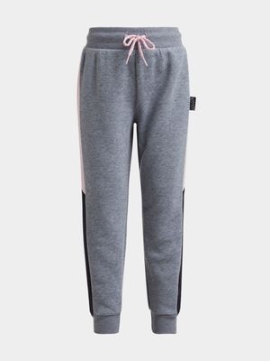 Younger Girl's Grey Colour Block Joggers