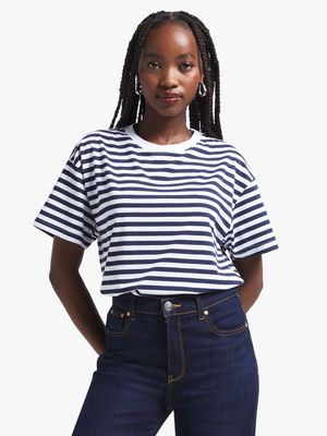 Women's Navy & White Striped T-Shirt