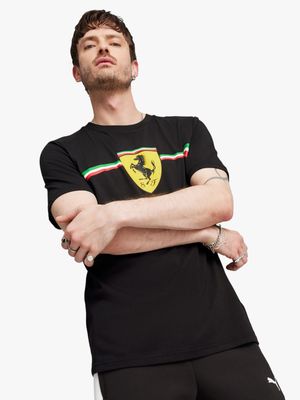 Puma Men's Scuderia Ferrari Race Big Shield Motorsport Heritage Black T-shirt