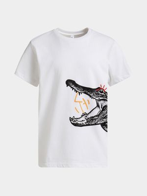 Younger Boy's White Graphic Print T-Shirt