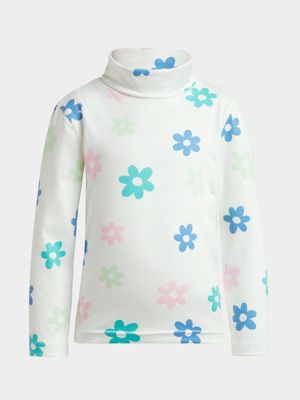 Older Girl's White Daisy Print Poloneck Top